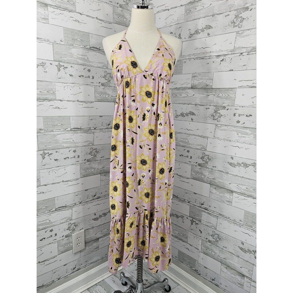 Loft Beach Floral Smocked Back Halter Midi Dress Womens Small Pink